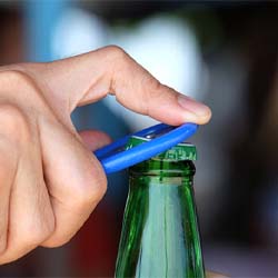 Opening bottle with bottle opener